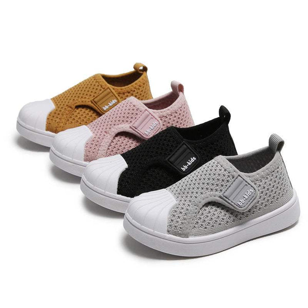 Girls boys casual shoes toddler infant breathable non-slip soft sole sneakers in yellow pink black and gray colors