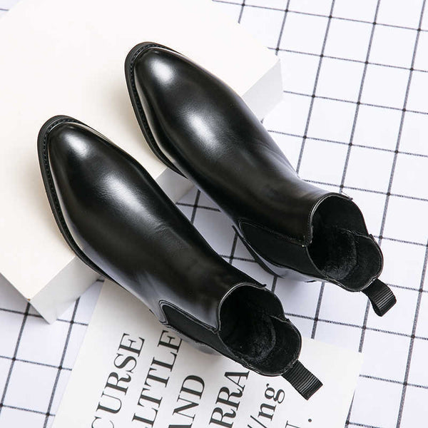 High-top Leather Shoes Men's Pointed Chelsea Booties