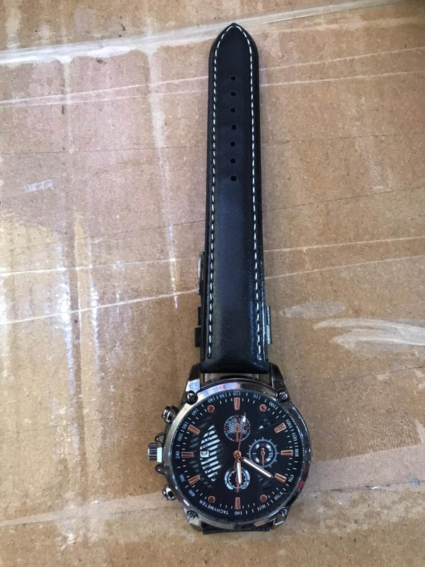 Men's Leather Strap Sports Pointer Quartz Watch
