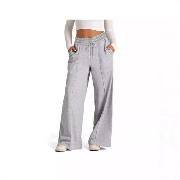 Women's Lace-up Solid Color Waist Tight Fashion Wide-leg Casual Pants