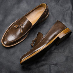 American size wood grain formal leather tassel loafers with composite sole for business wear