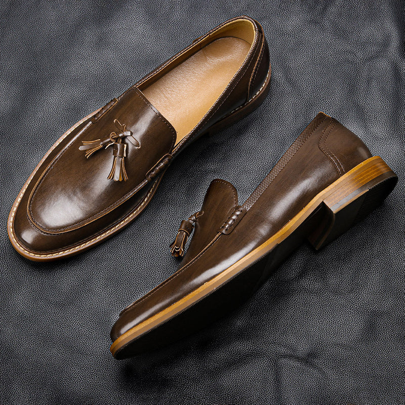 American size wood grain formal leather tassel loafers with composite sole for business wear