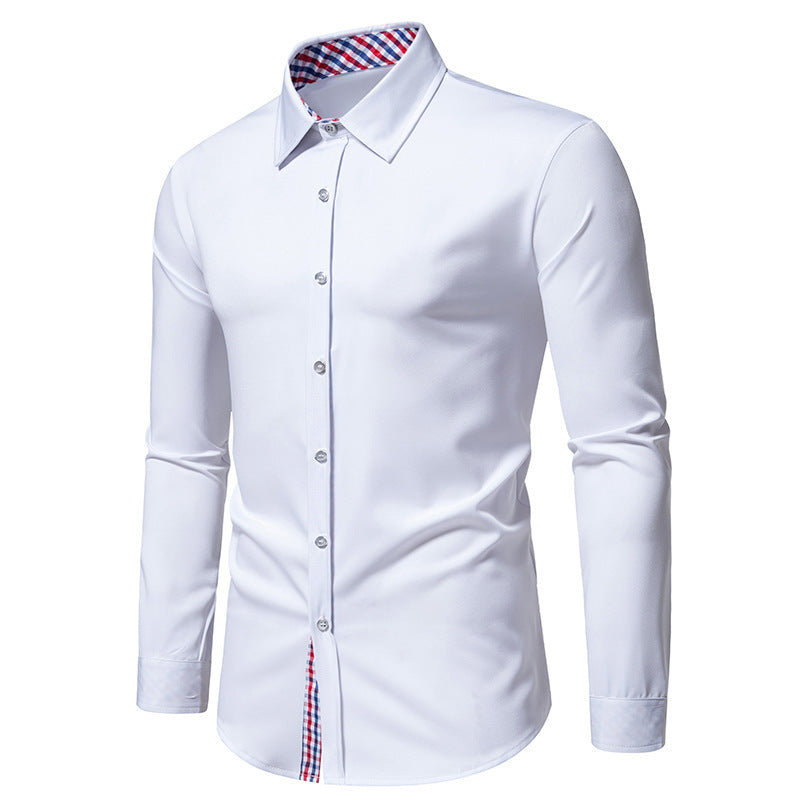 Men's Fashion Loose Plaid Stitching Casual Long-sleeved Shirt