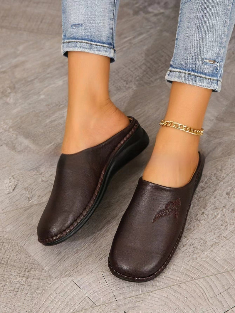 New Round Toe Flat Bottom Foreign Trade Plus Size Slip-on Lofter Half Slippers