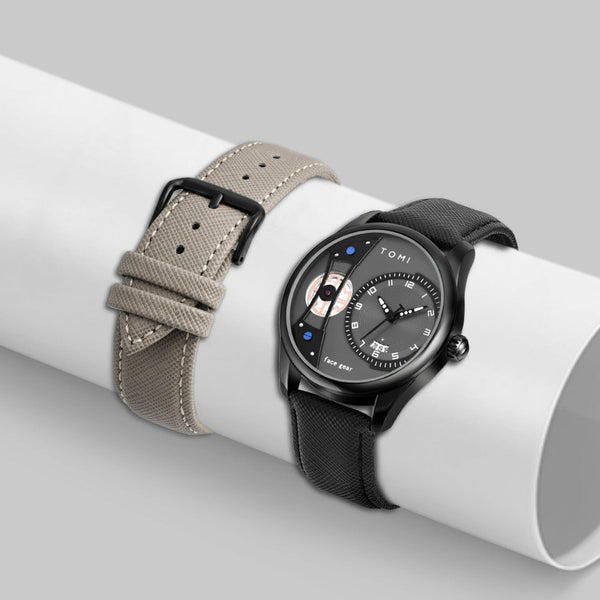 Simple fashion gift box men's watch with black and gray interchangeable fabric straps