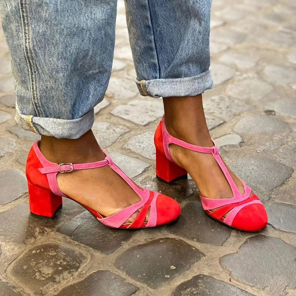 Summer Fashion High Heel Round Head Female Color-matching Sandals