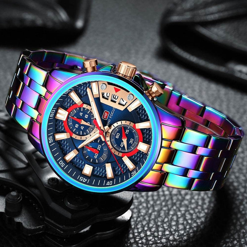 Personalized waterproof quartz watch with multifunctional magic color shell and steel bracelet