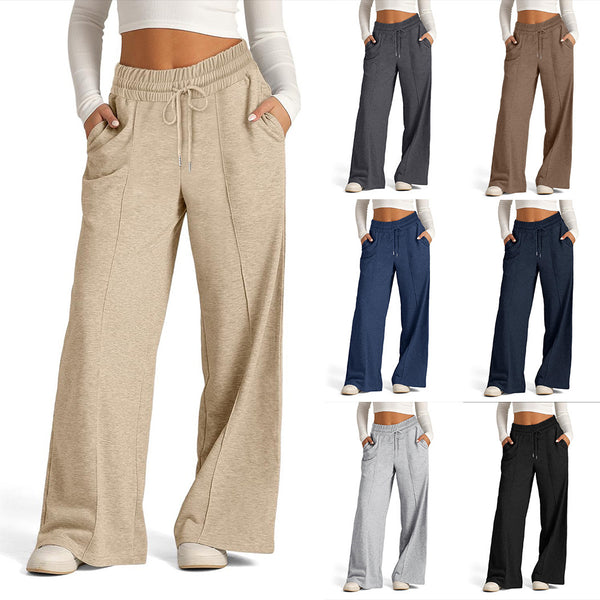 Women's Lace-up Solid Color Waist Tight Fashion Wide-leg Casual Pants