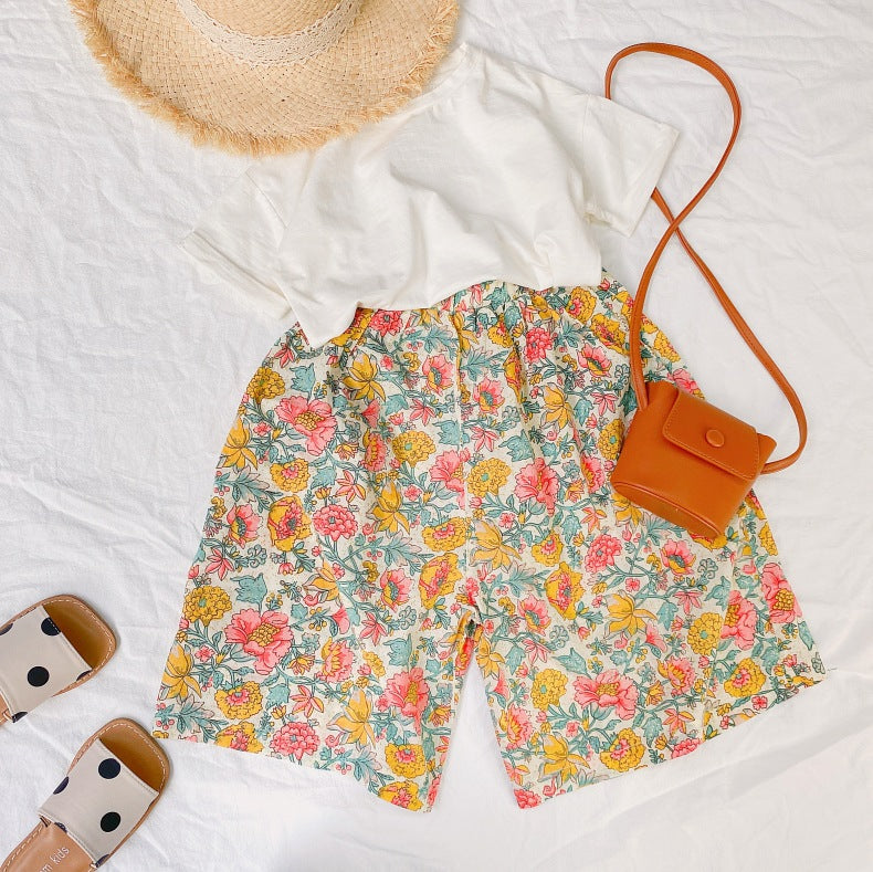 Baby Girl Floral Print Pattern Wide Leg Pants In Spring & Summer-1